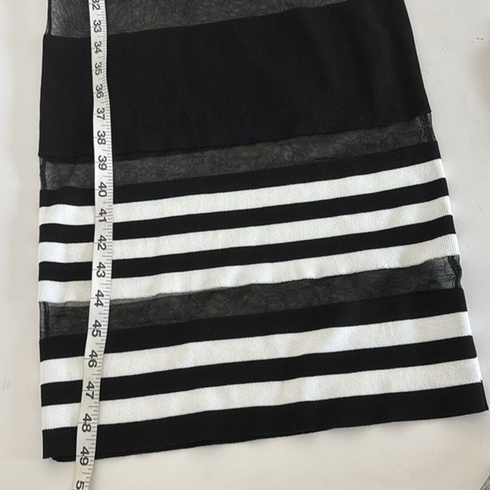 NWT Mesh Panel Dress M Y2K Black White Striped Bodycon Festival Streetwear Glam - Picture 10 of 16